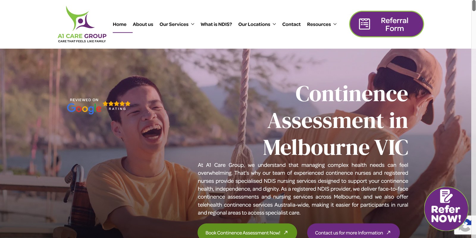 A1 Care Group NDIS provider website in our web design portfolio